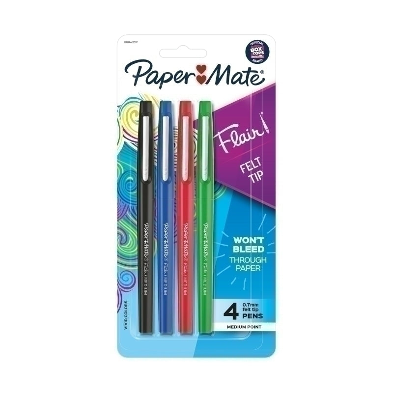 PM Flair Felt Tip Ast Pk4 Bx6