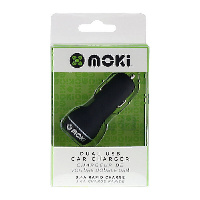Moki Dual USB Car Charger Blk